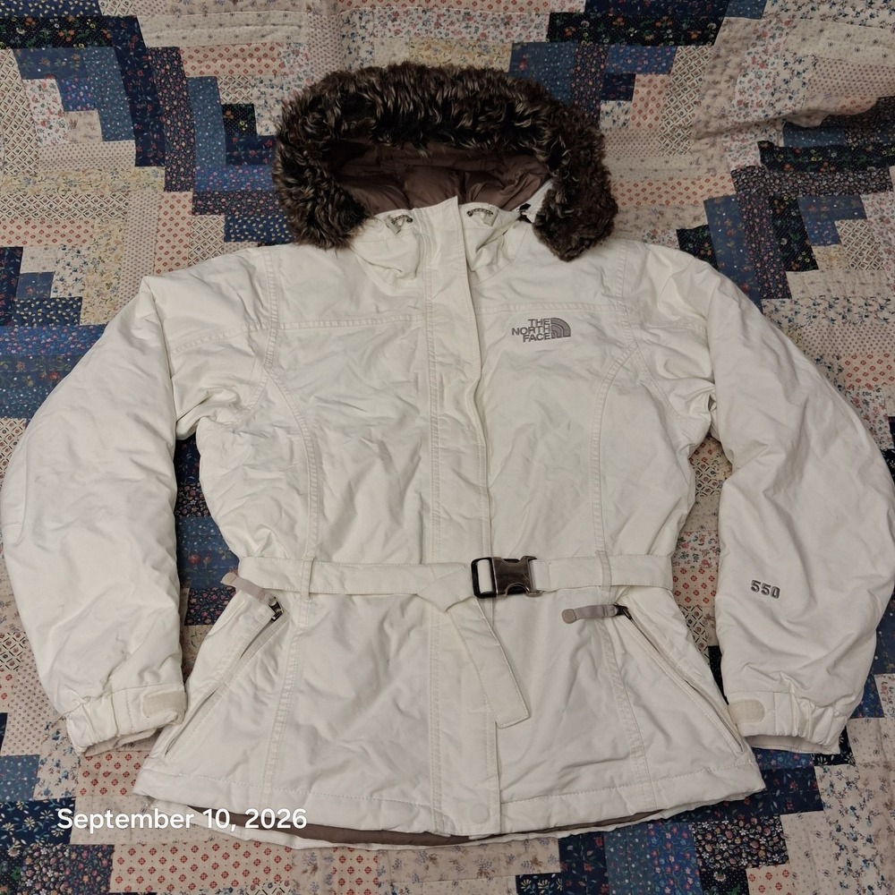 The North Face Greenland White 550 Down Belted Puffer Coat Womens M Parka